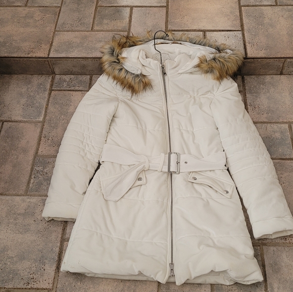 **SALE- ENDS CYBER MONDAY** INC Hooded VELVET PUFFER COAT WITH FAUX FUR - Picture 2 of 10